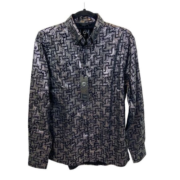 Brand new with Tags Men’s Fried Denim Brand Silver and Black Button‎ Down Small - Picture 1 of 10